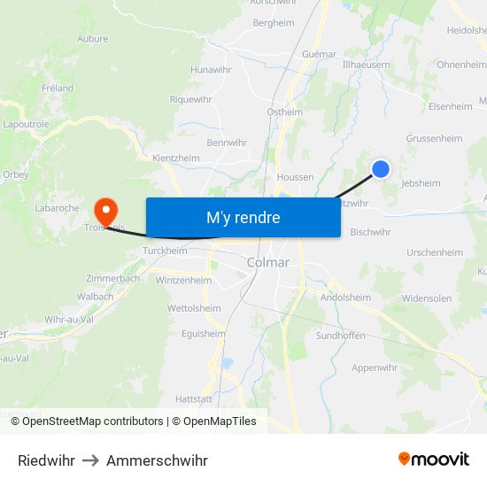 Riedwihr to Ammerschwihr map