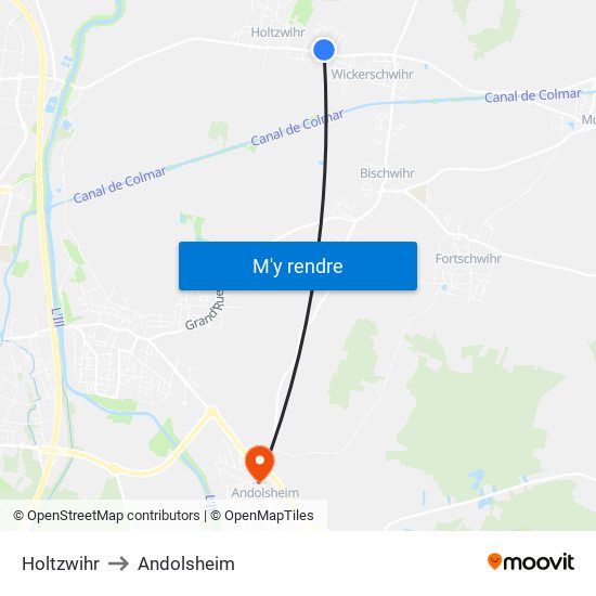 Holtzwihr to Andolsheim map