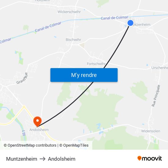 Muntzenheim to Andolsheim map