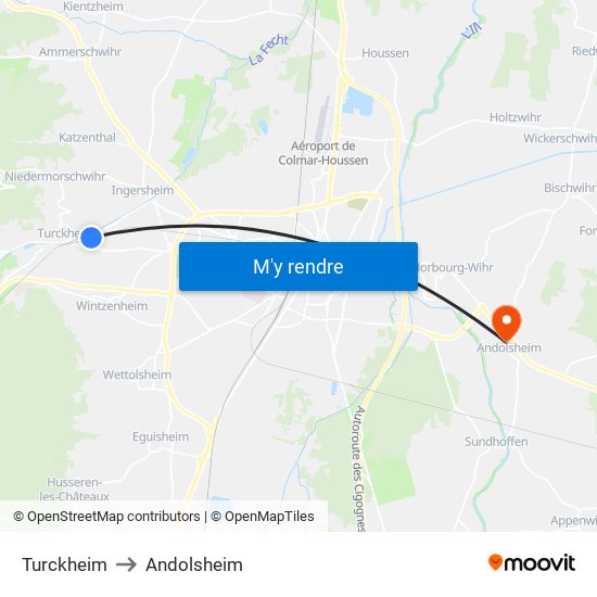 Turckheim to Andolsheim map