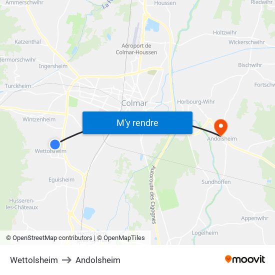 Wettolsheim to Andolsheim map