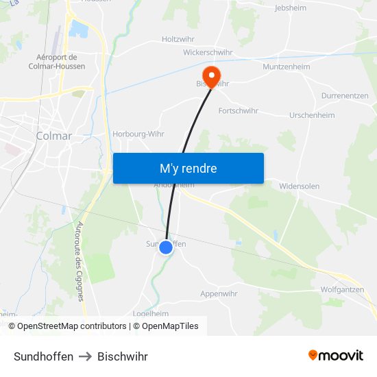 Sundhoffen to Bischwihr map