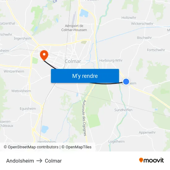 Andolsheim to Colmar map