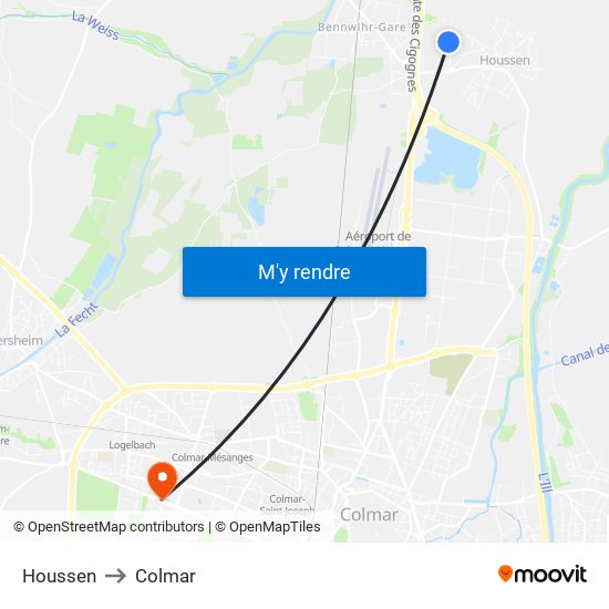 Houssen to Colmar map