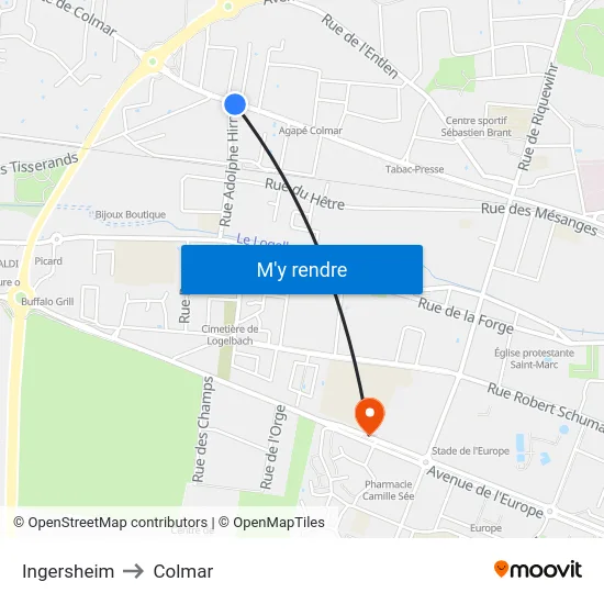 Ingersheim to Colmar map