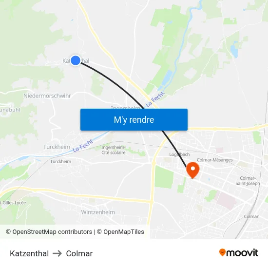 Katzenthal to Colmar map