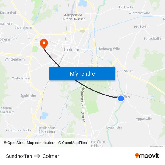 Sundhoffen to Colmar map
