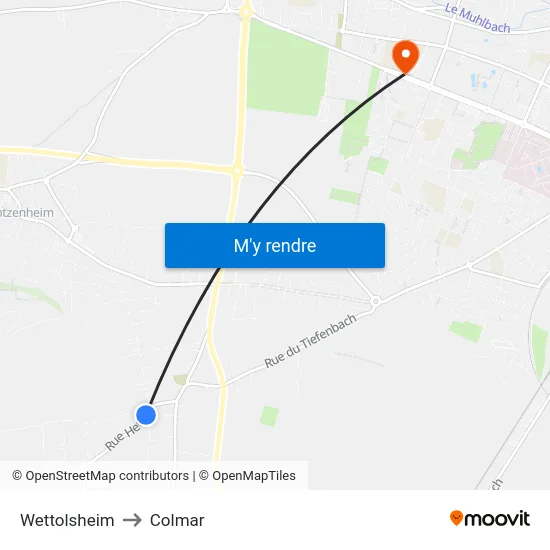 Wettolsheim to Colmar map