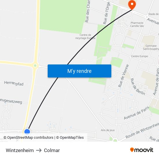Wintzenheim to Colmar map