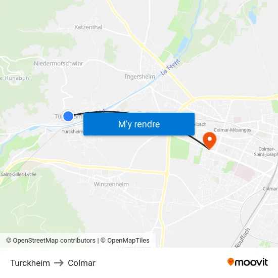 Turckheim to Colmar map