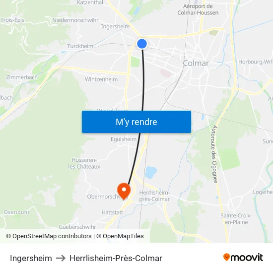 Ingersheim to Herrlisheim-Près-Colmar map