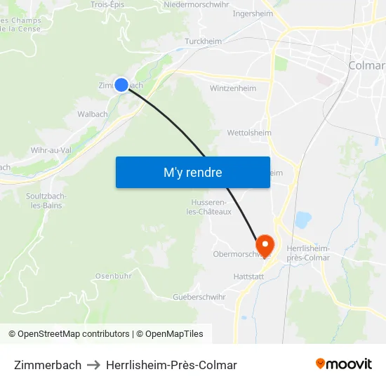Zimmerbach to Herrlisheim-Près-Colmar map