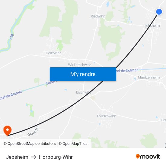 Jebsheim to Horbourg-Wihr map