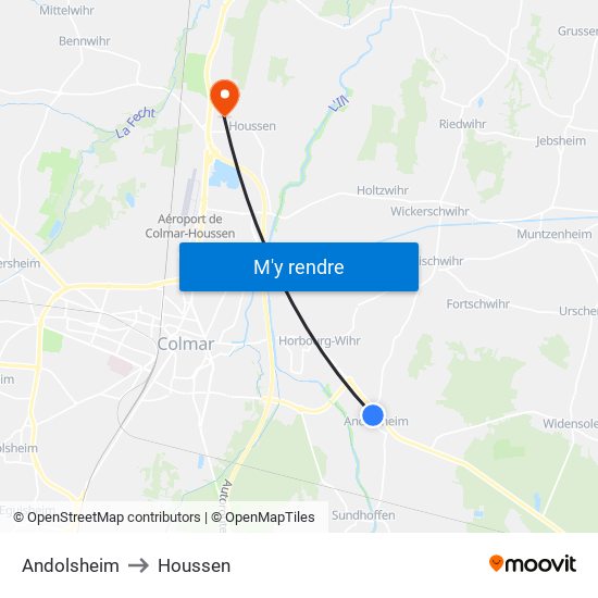 Andolsheim to Houssen map