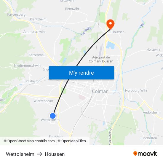 Wettolsheim to Houssen map