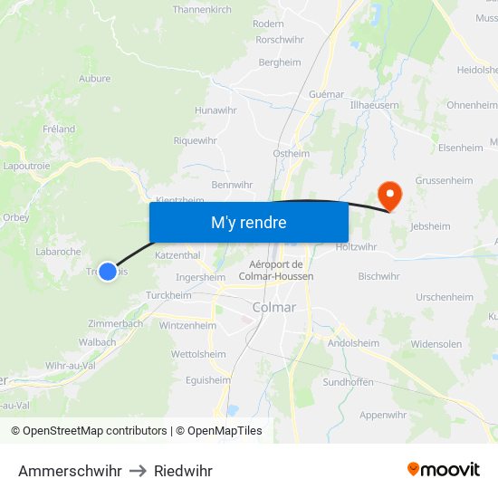 Ammerschwihr to Riedwihr map