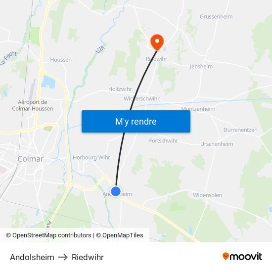 Andolsheim to Riedwihr map
