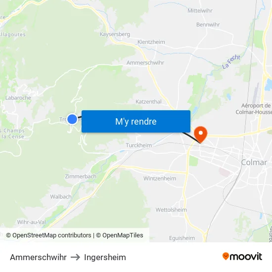 Ammerschwihr to Ingersheim map