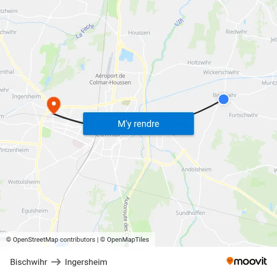 Bischwihr to Ingersheim map
