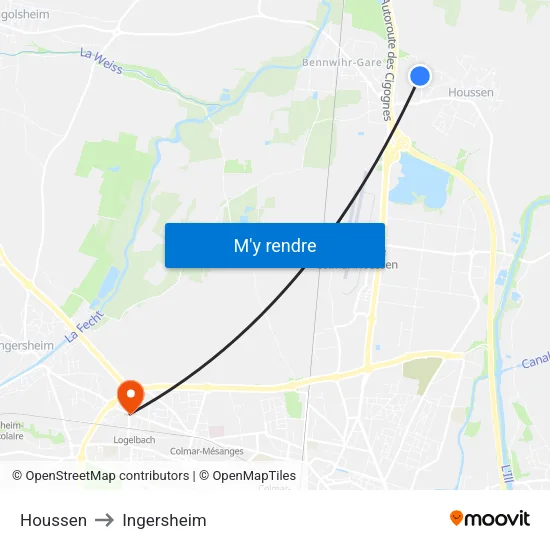 Houssen to Ingersheim map
