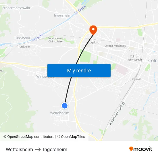Wettolsheim to Ingersheim map