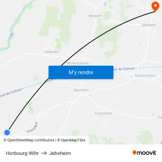 Horbourg-Wihr to Jebsheim map