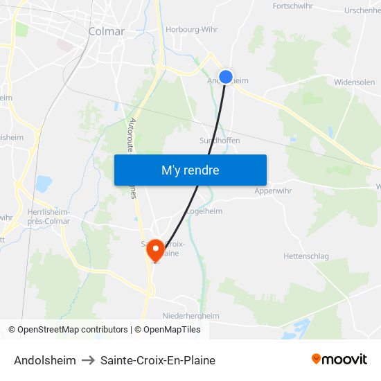 Andolsheim to Sainte-Croix-En-Plaine map