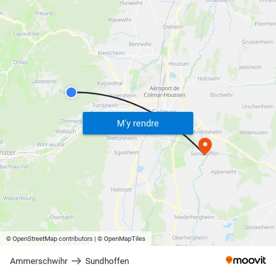 Ammerschwihr to Sundhoffen map