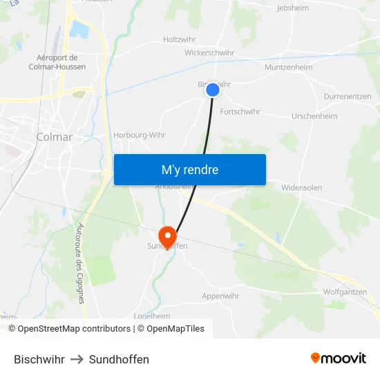 Bischwihr to Sundhoffen map