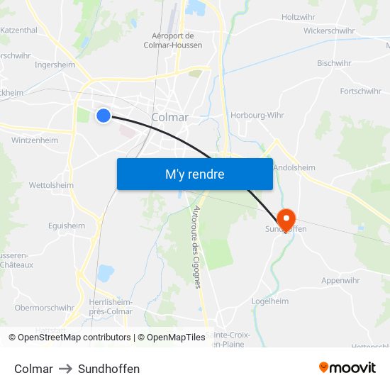 Colmar to Sundhoffen map