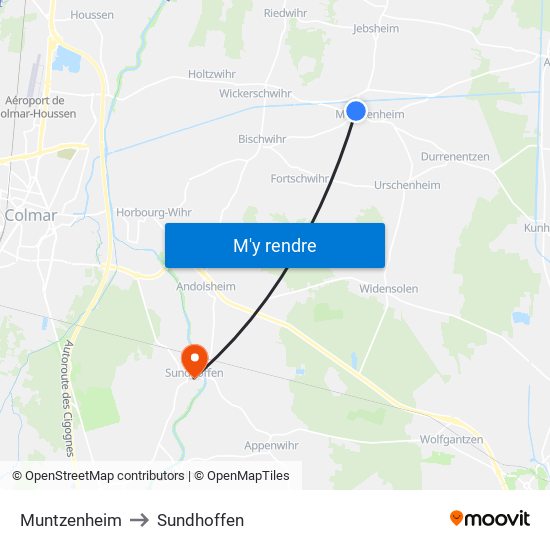 Muntzenheim to Sundhoffen map