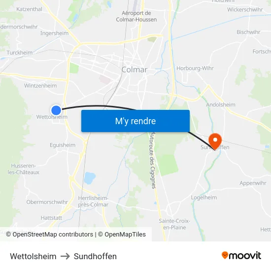 Wettolsheim to Sundhoffen map