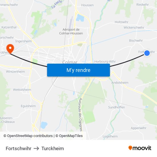 Fortschwihr to Turckheim map