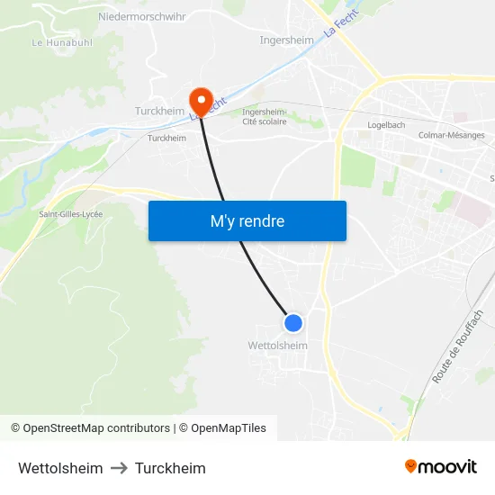Wettolsheim to Turckheim map