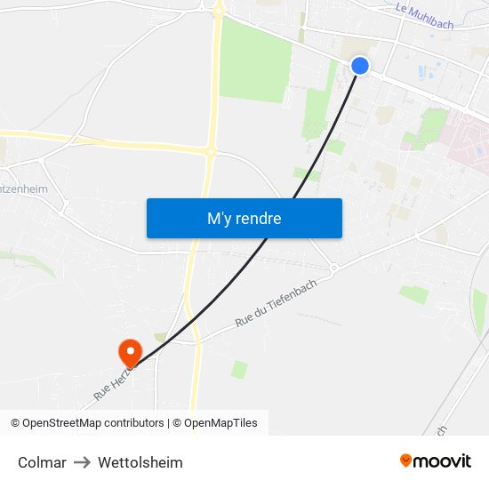 Colmar to Wettolsheim map