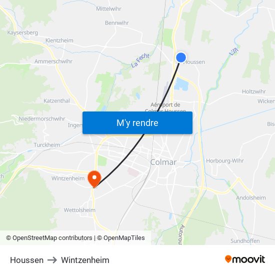 Houssen to Wintzenheim map