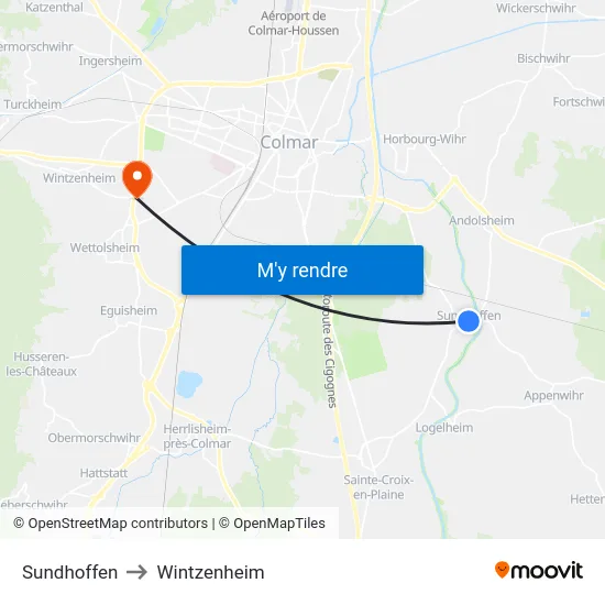 Sundhoffen to Wintzenheim map