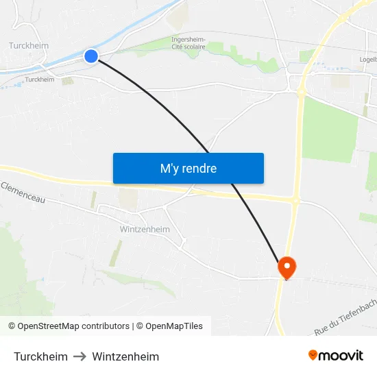 Turckheim to Wintzenheim map