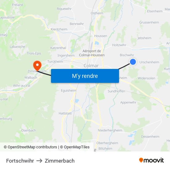 Fortschwihr to Zimmerbach map