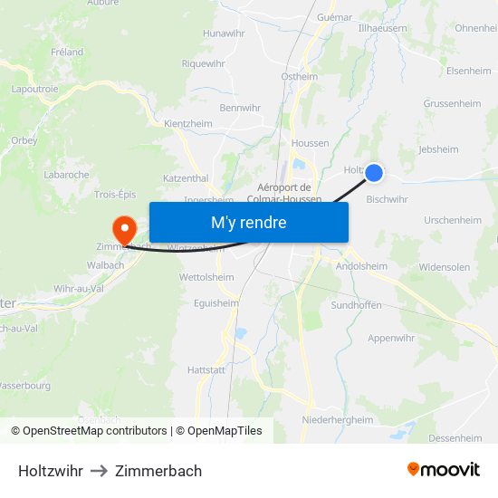 Holtzwihr to Zimmerbach map