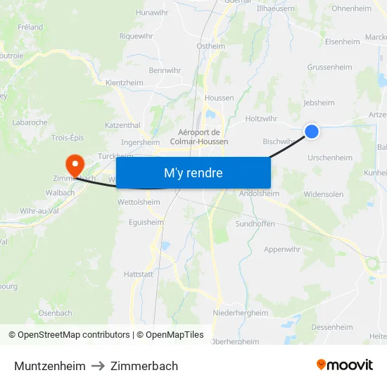 Muntzenheim to Zimmerbach map