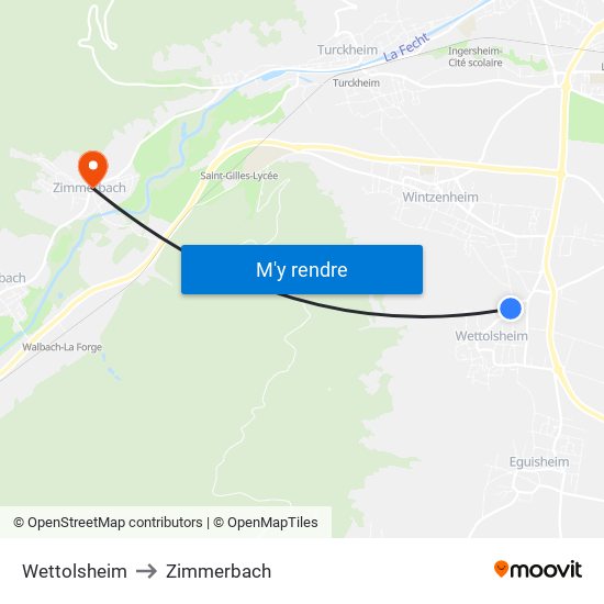 Wettolsheim to Zimmerbach map