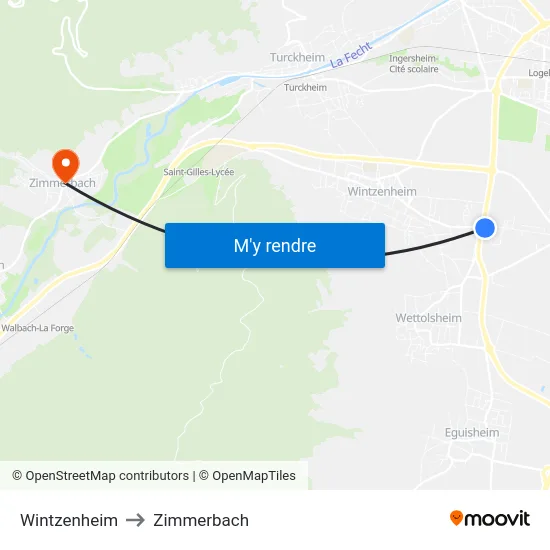 Wintzenheim to Zimmerbach map