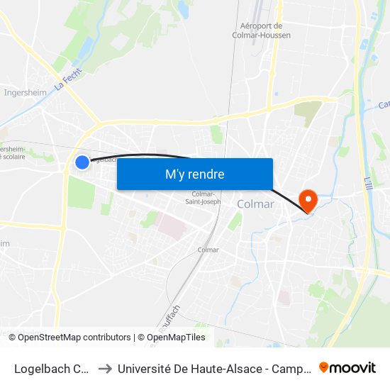 Logelbach Ctre Cial to Université De Haute-Alsace - Campus Grillenbreit map