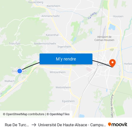 Rue De Turckheim to Université De Haute-Alsace - Campus Grillenbreit map