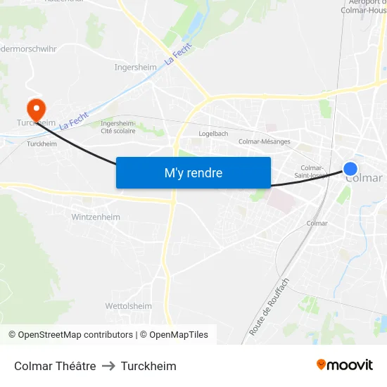 Colmar Théâtre to Turckheim map