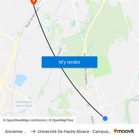 Ancienne Gare to Université De Haute-Alsace - Campus Biopôle map
