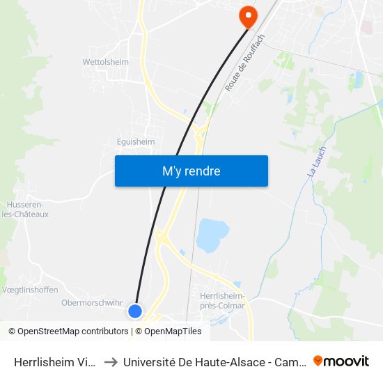 Herrlisheim Vignoble to Université De Haute-Alsace - Campus Biopôle map
