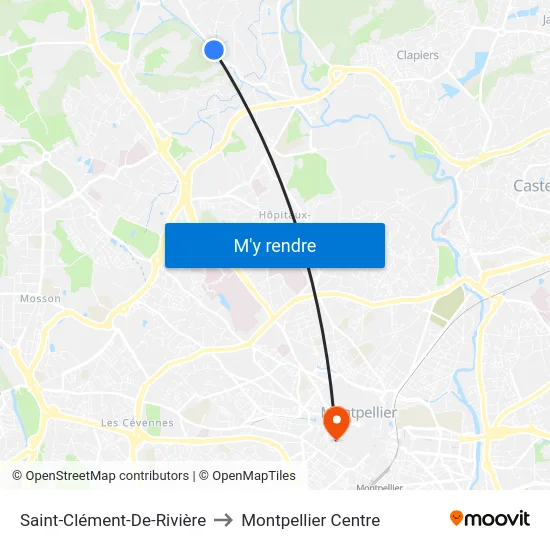 Saint-Clément-De-Rivière to Montpellier Centre map