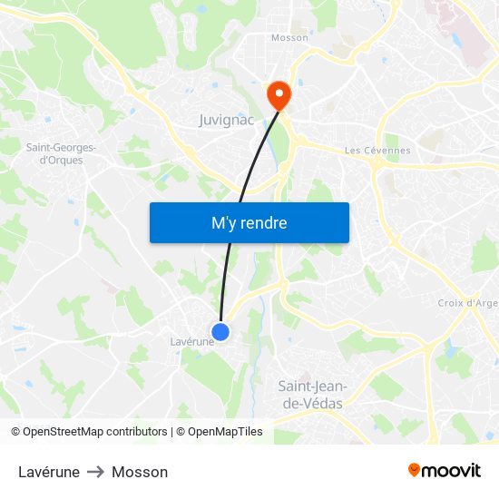 Lavérune to Mosson map